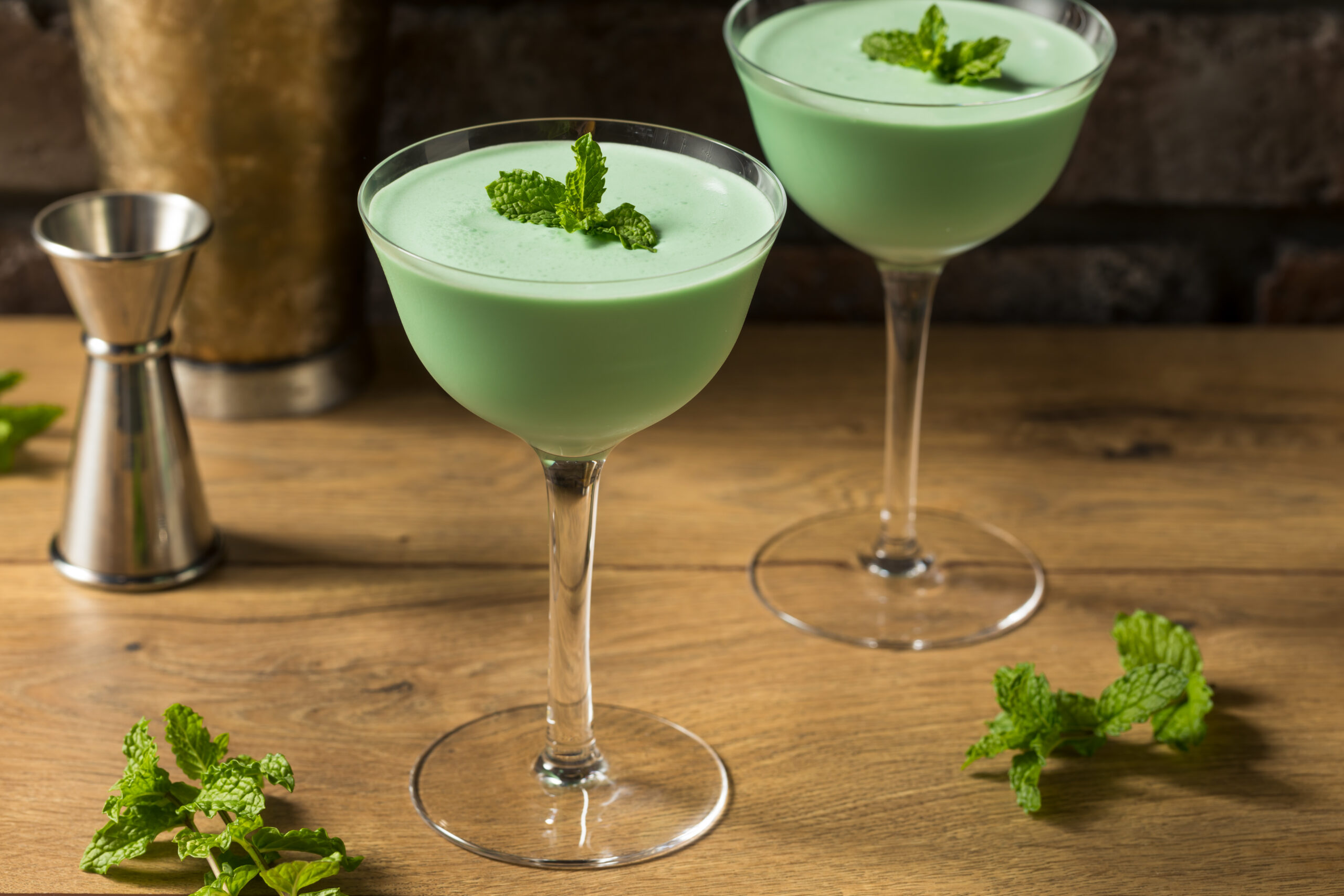 Frozen Boozy Mint Grasshopper Cocktail with Creme de Cacao