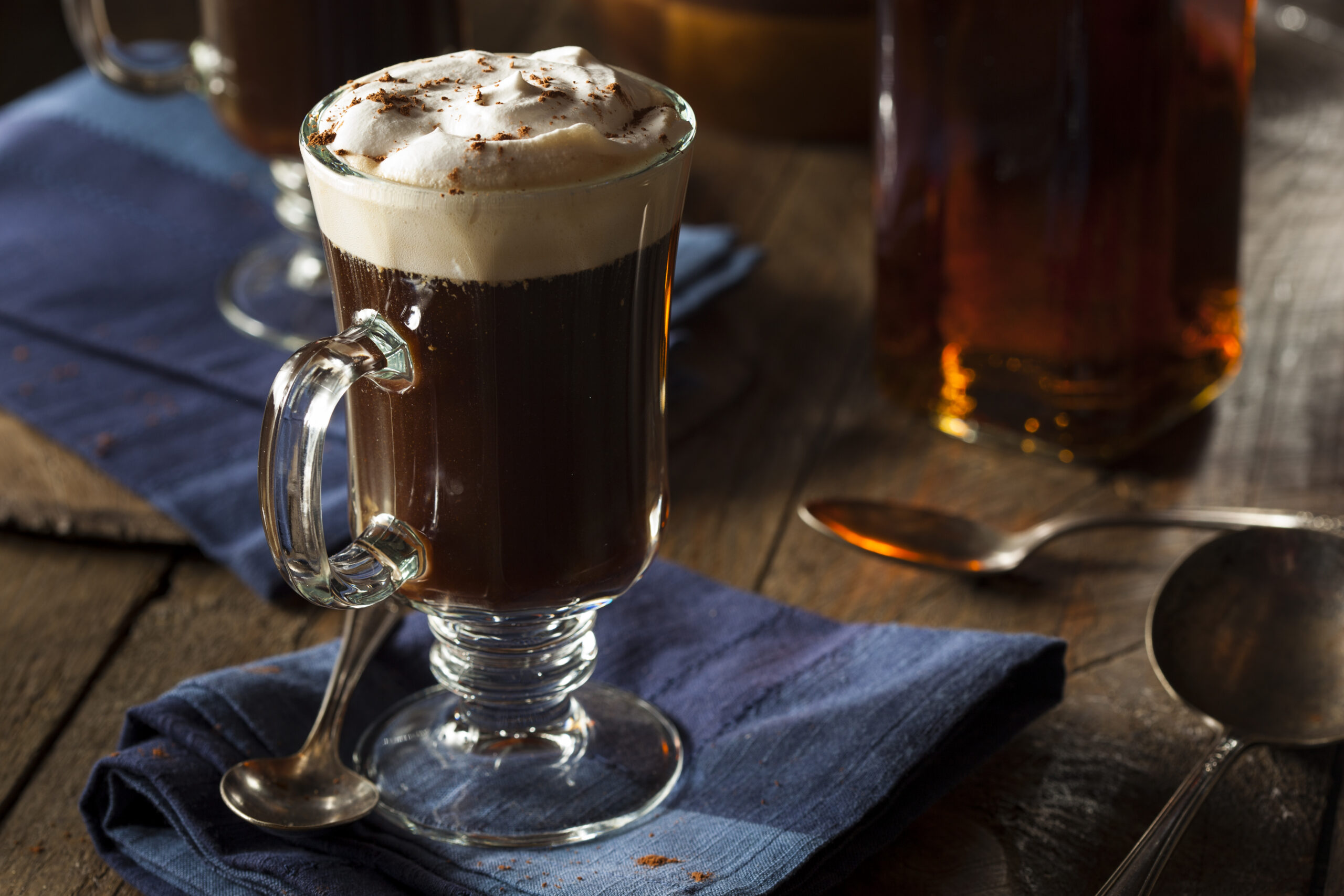 Homemade Irish Coffee with Whiskey and Whipped Cream