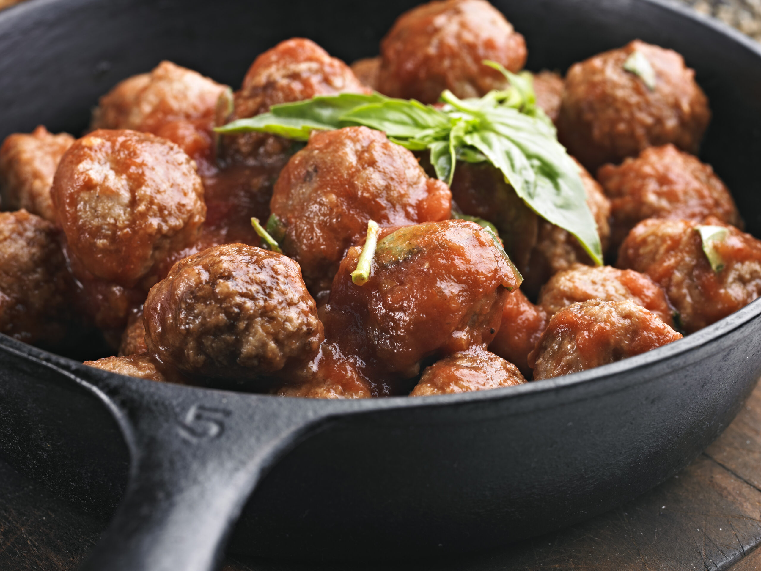 Close up of Meatballs with Basil.