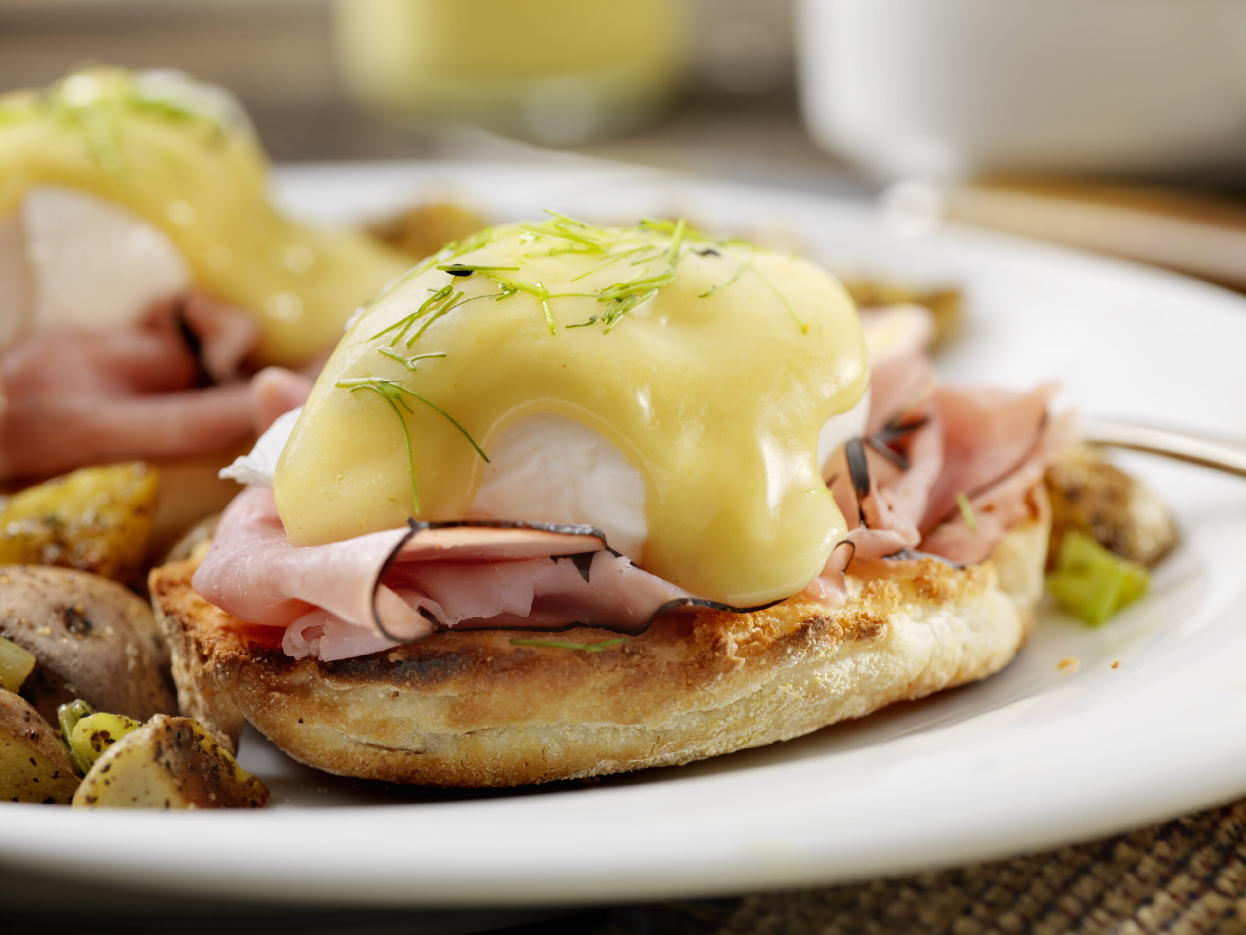 Eggs Benedict with Black Forest Ham and Hash Browns