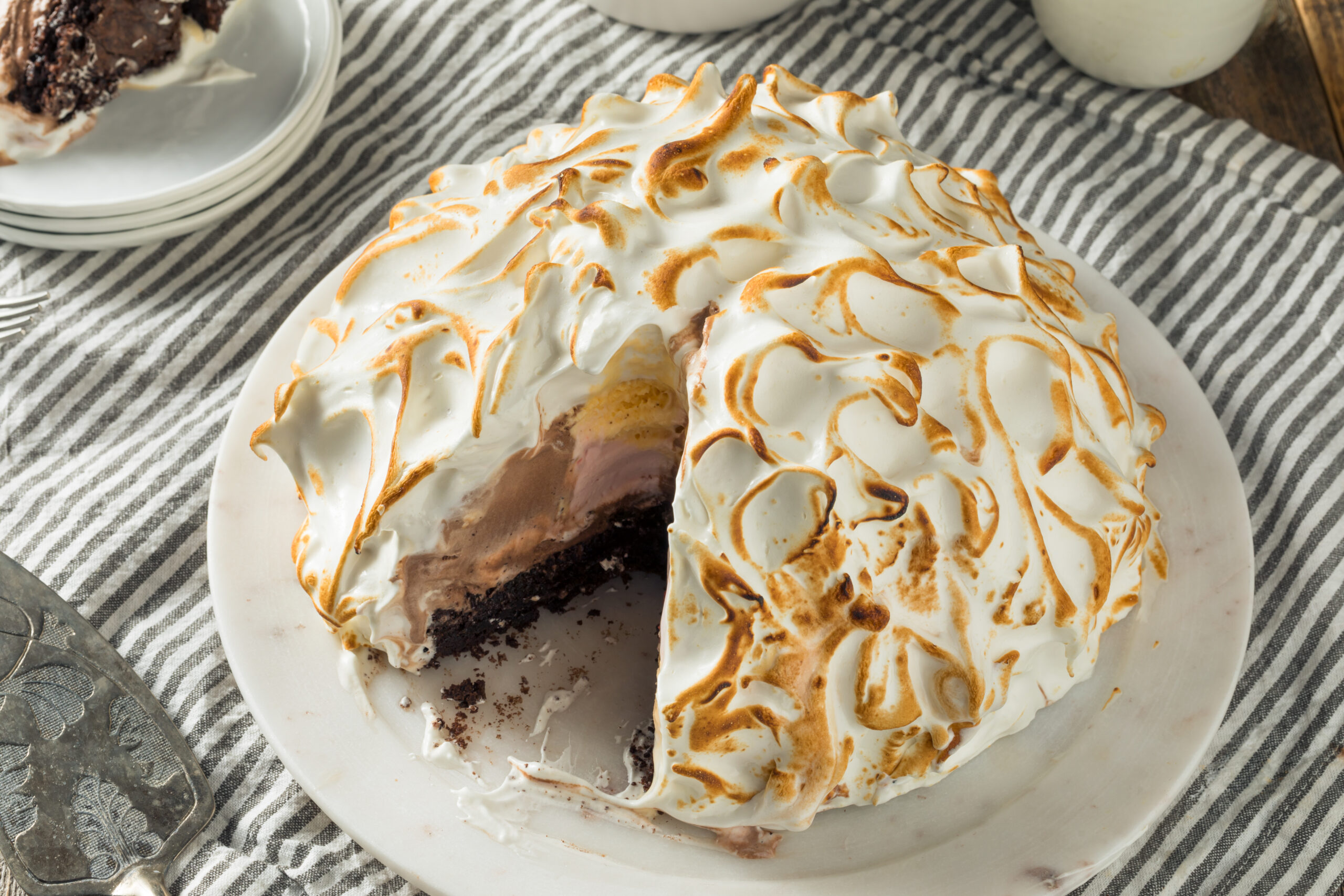 Homemade Toasted Baked Alaska with Chocolate Berry Vanilla Ice Cream