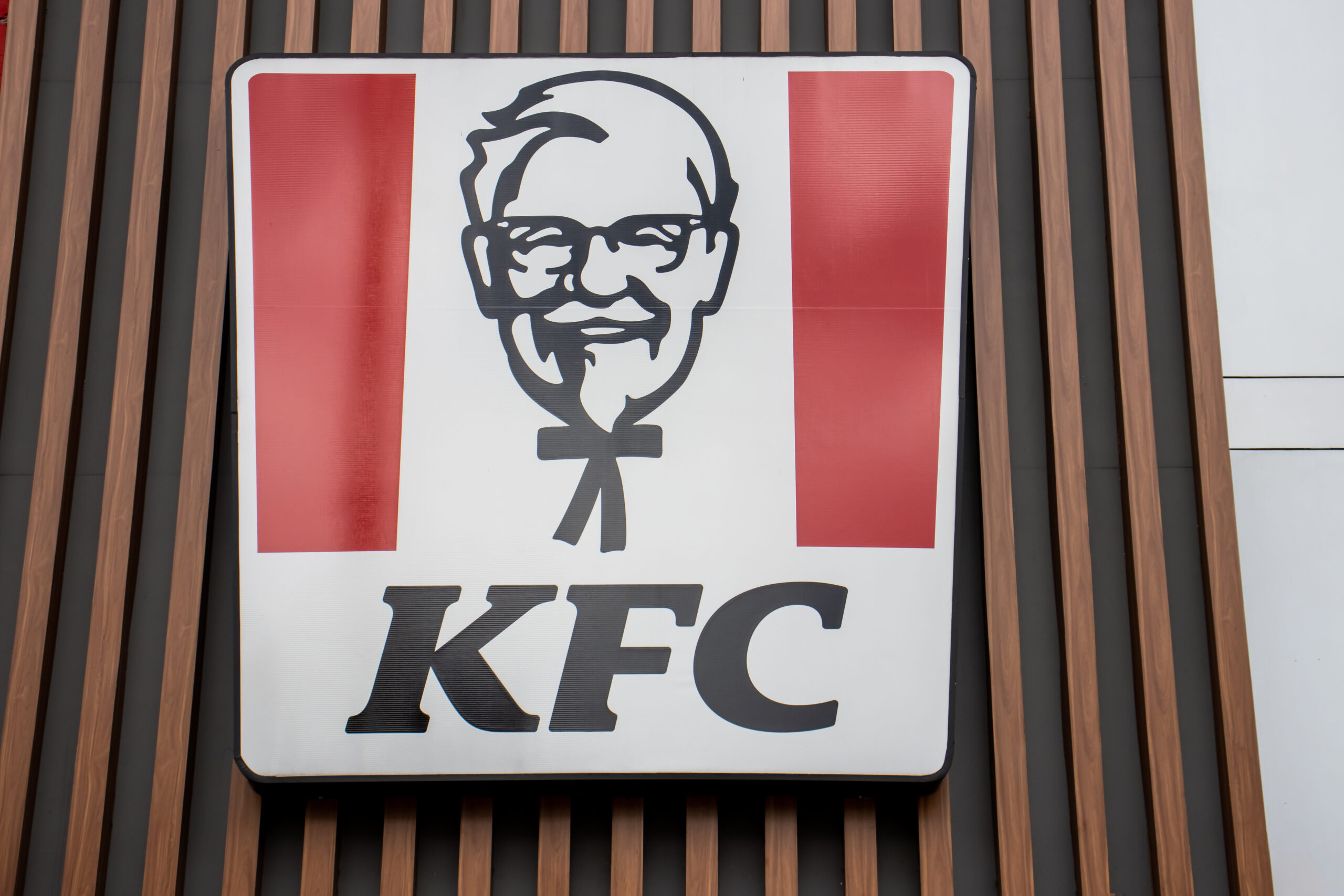 Bogota, Colombia - 20 October  2023. Facade of KFC located at the 85 street in the north side of Bogota. KFC logo