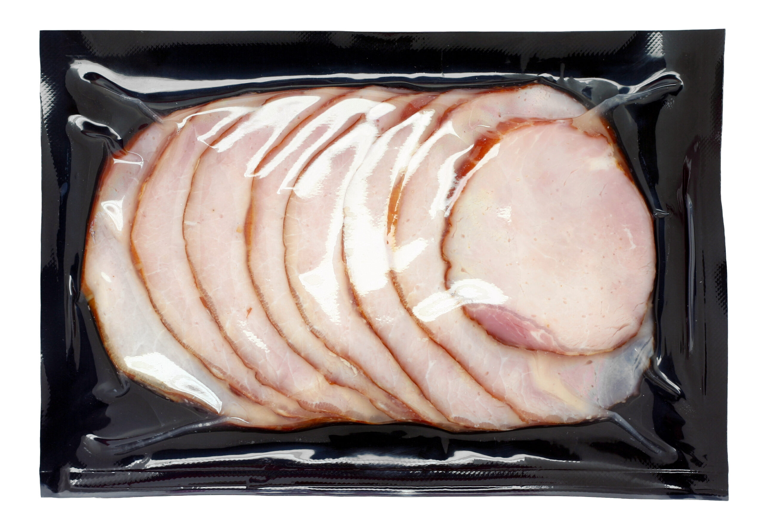"A package of Canadian bacon, isolated."