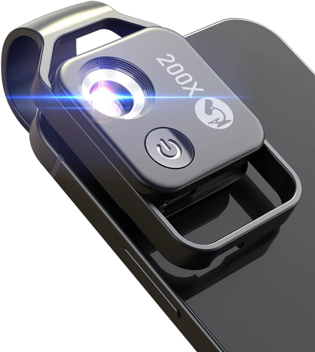 Pocket phone microscope attachment with LED light and CPL lens