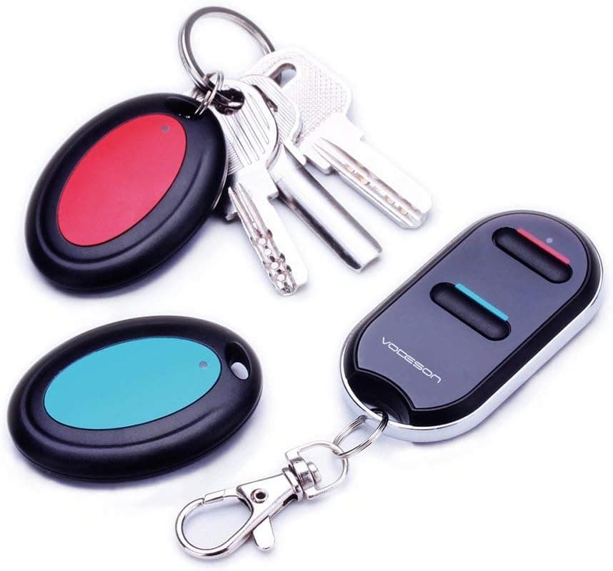 Vodeson key finder with color-coded remote transmitter and multiple receivers