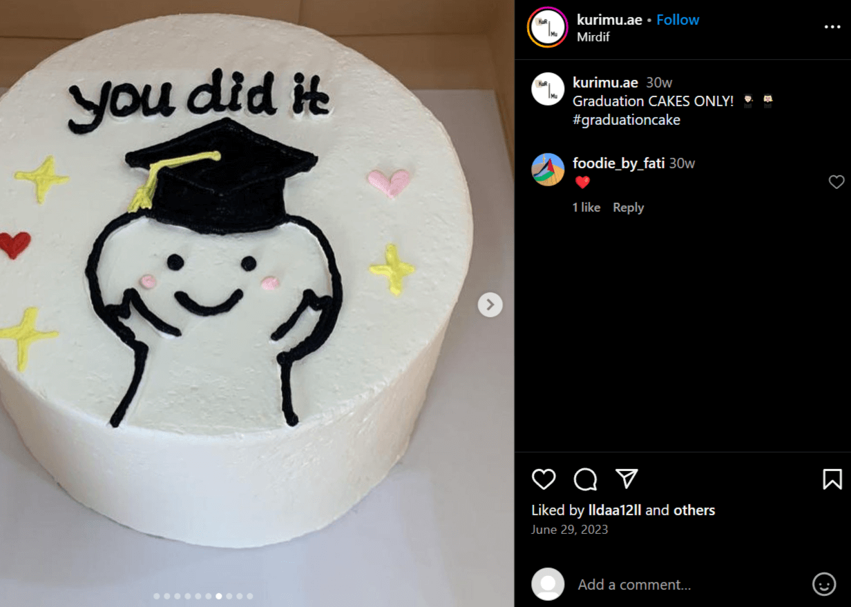 Instagram post of cute cartoon guy graduation cake idea