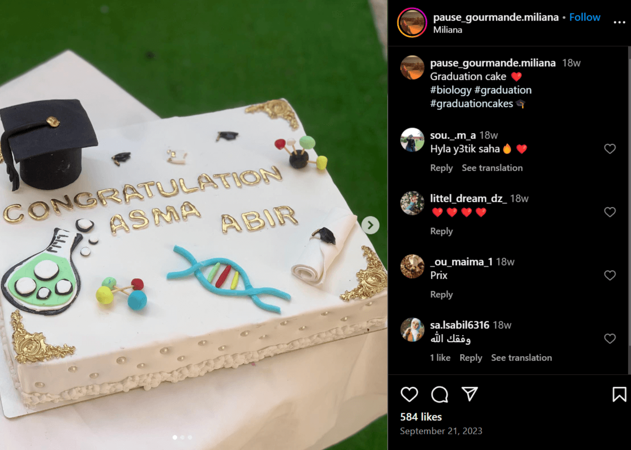 Instagram post of biology-themed graduation cake idea