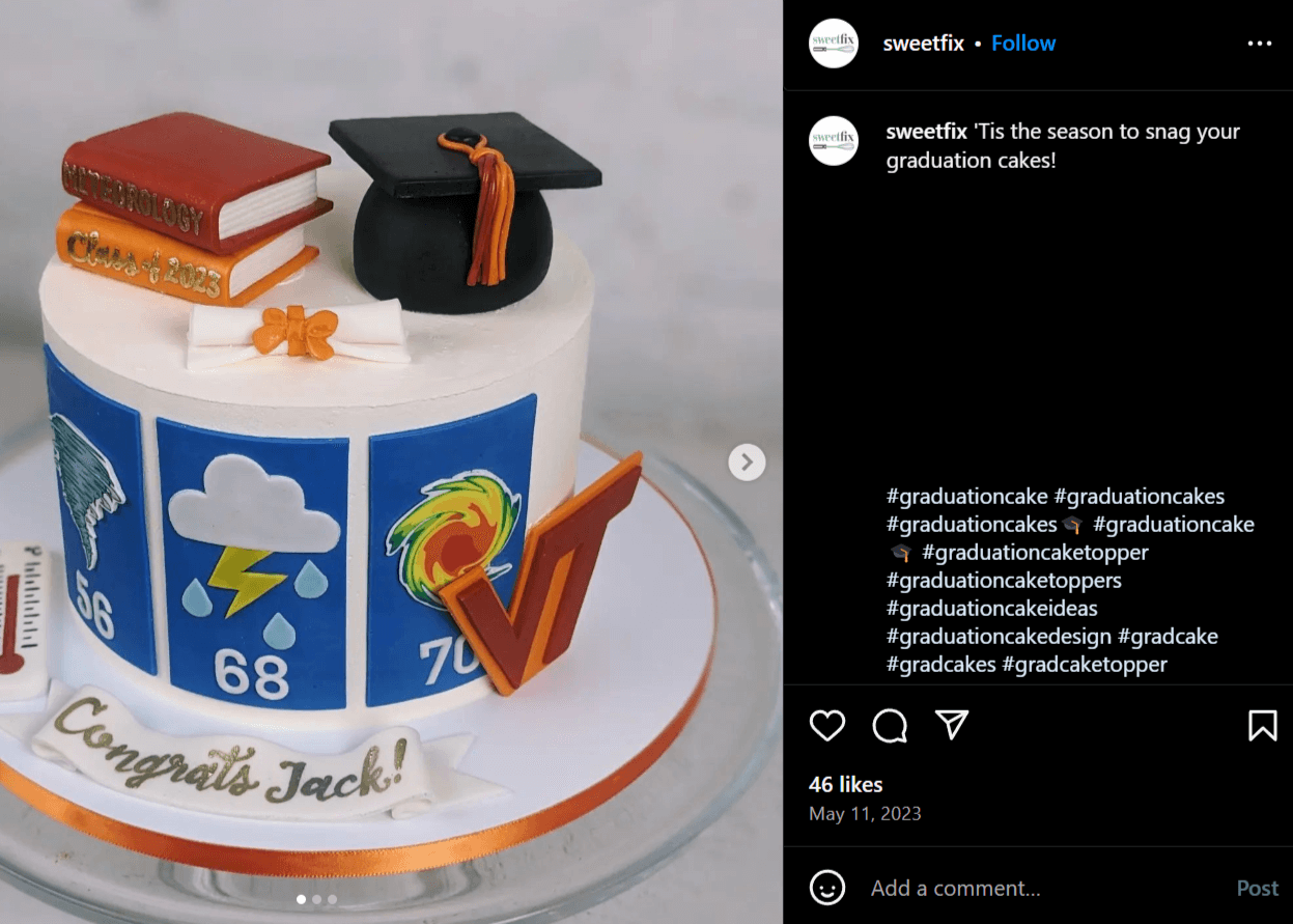 Instagram post of meteorology graduation cake idea