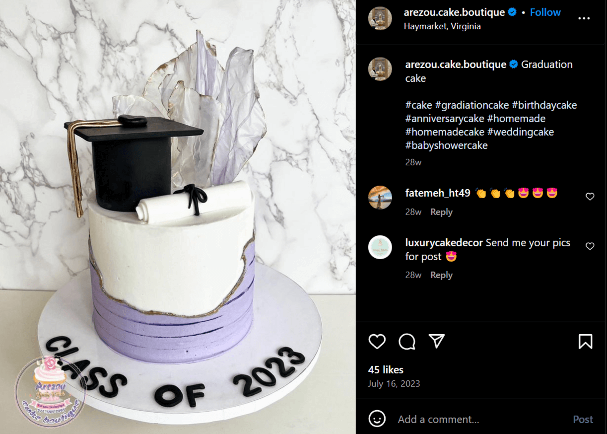 Instagram post of geode-style graduation cake idea