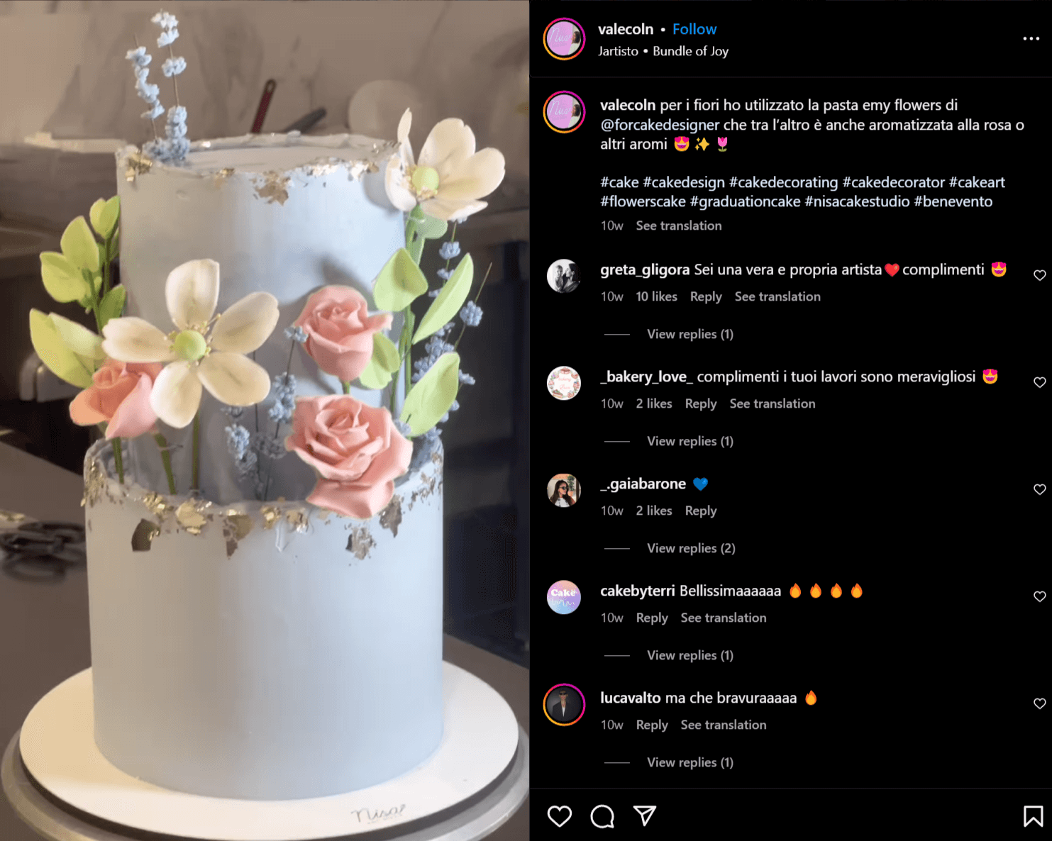 Instagram post of lavender graduation cake