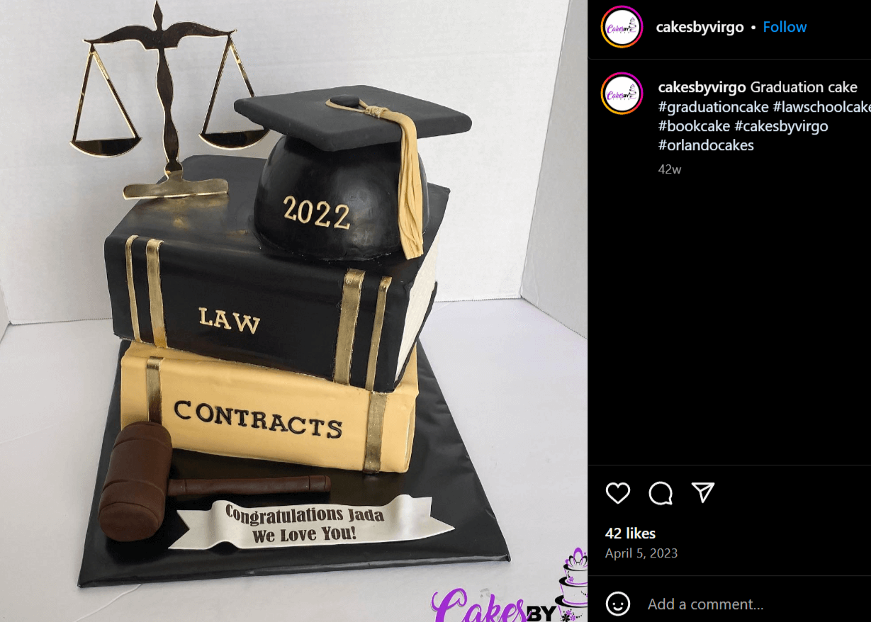 Instagram post of law school graduation cake idea