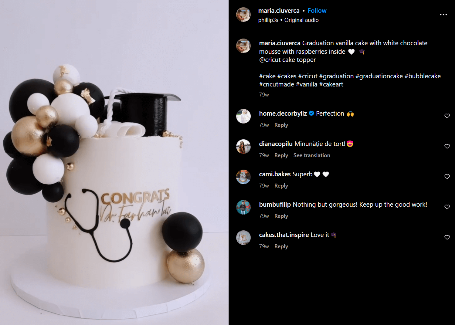 Instagram post of medical school graduation cake idea