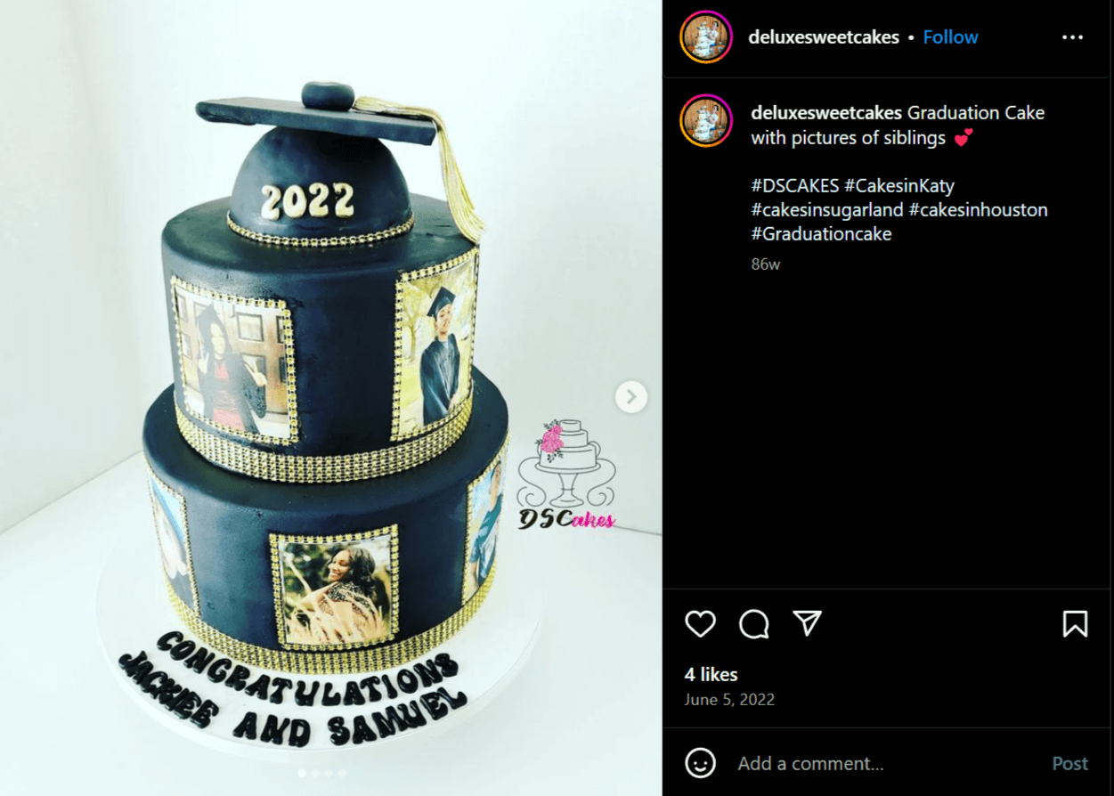 Instagram post of sibling photos graduation cake idea