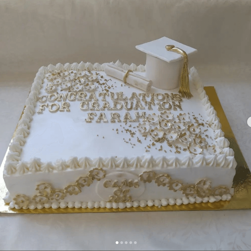 Instagram post of classic white and gold graduation cake idea