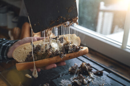 Preparing Chili Cheese Steak Sandwich Philly Style