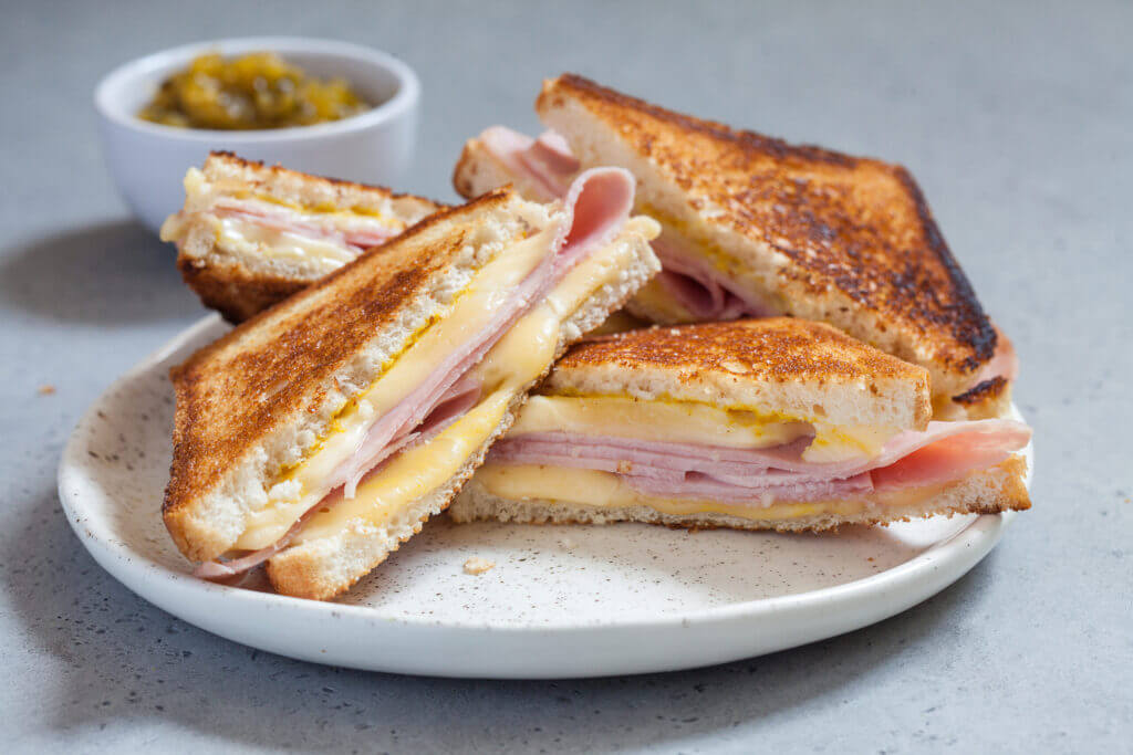 grilled ham and cheese sandwiches golden brown