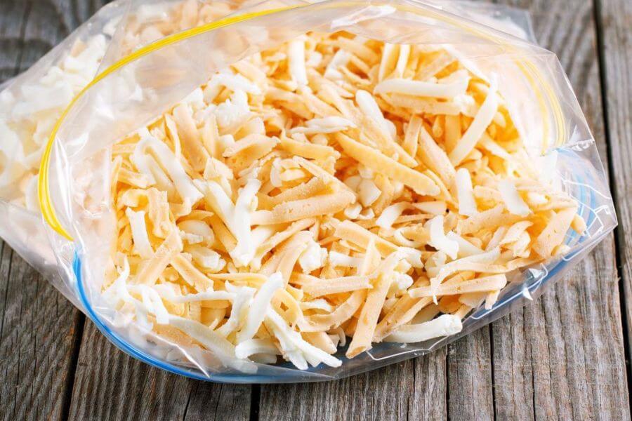 shredded cheese in plastic bag