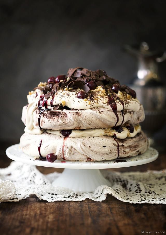 Black Forest Pavlova with Espresso Cream