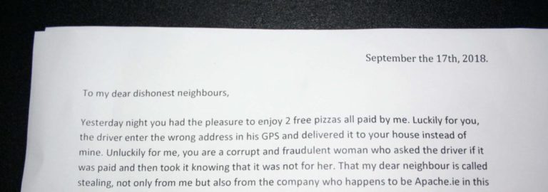 stolen pizza note