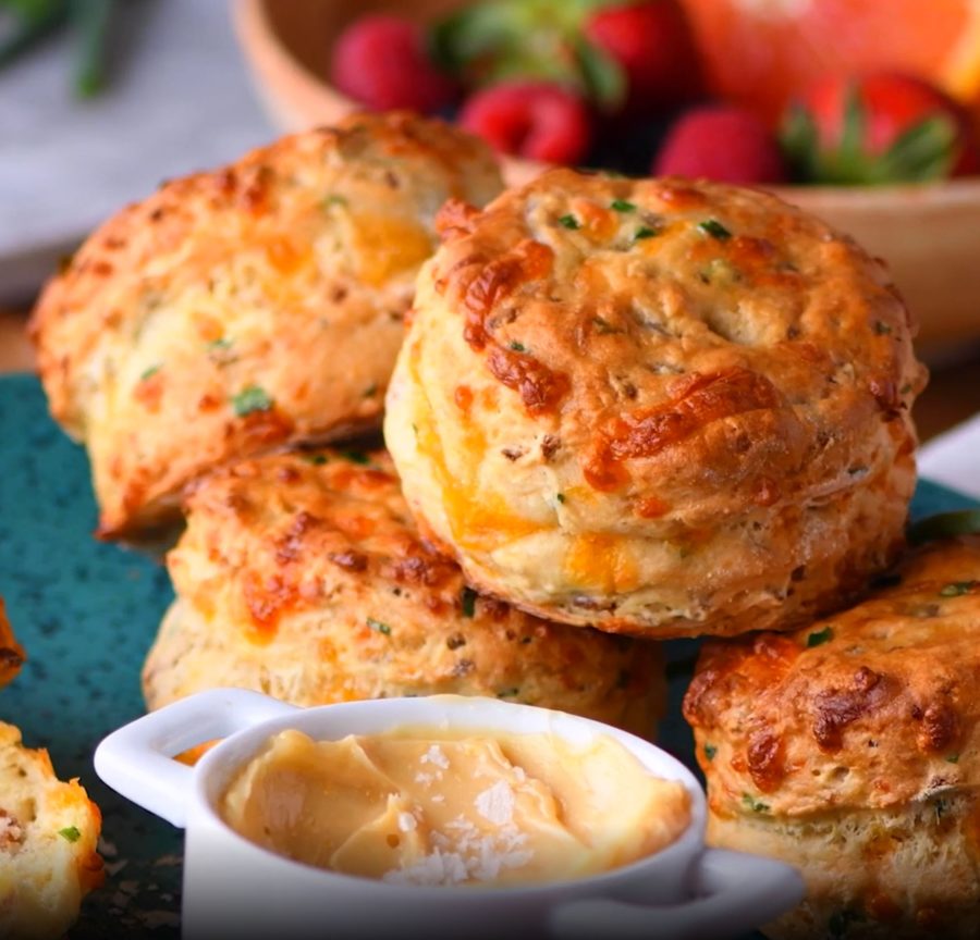 Cheddar Bacon Biscuits with Citrus Maple Butter