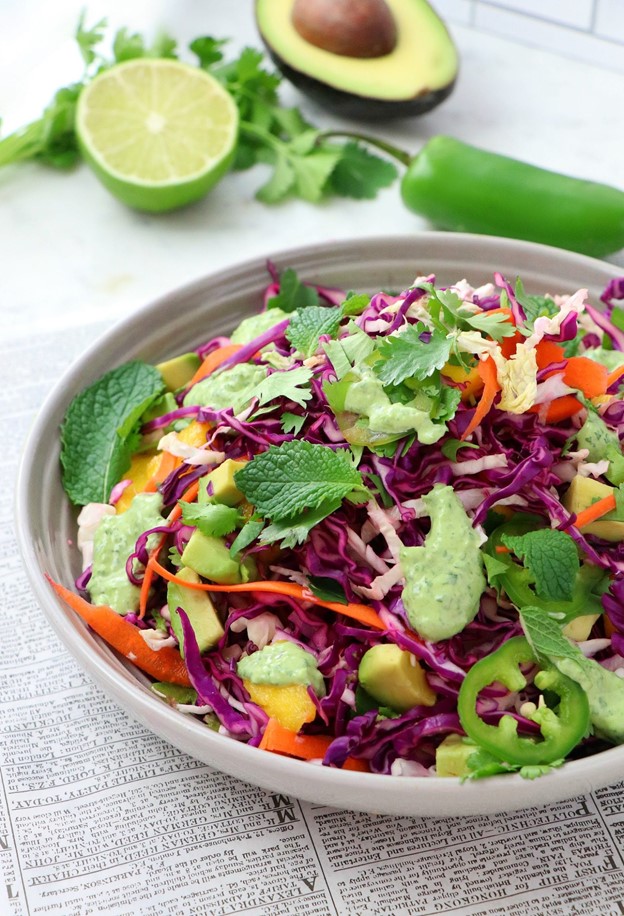 Vegan Thai Cabbage Salad with Creamy Cilantro Dressing