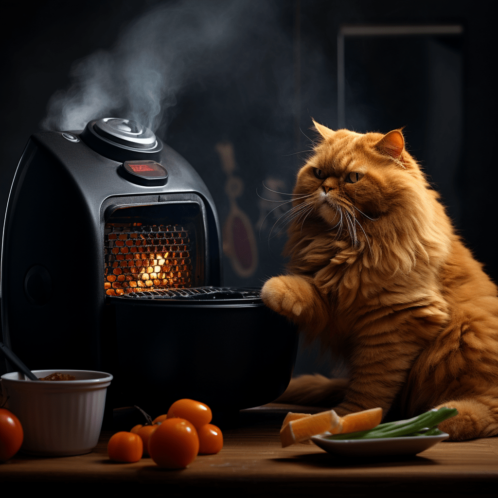 a cat using the air-fryer