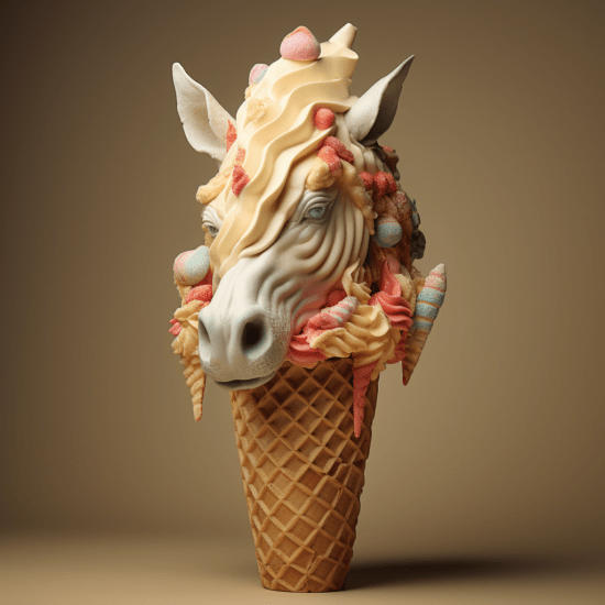 a waffle coned filled with horse flavored ice cream