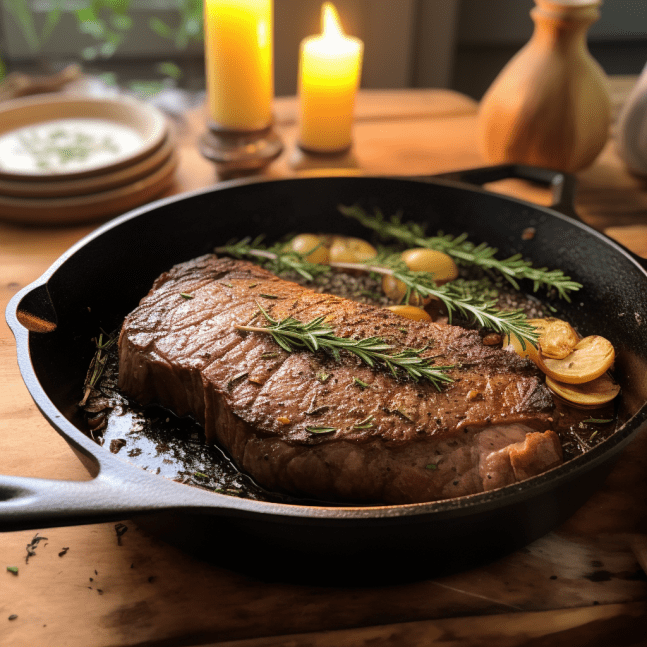 A steak being seared