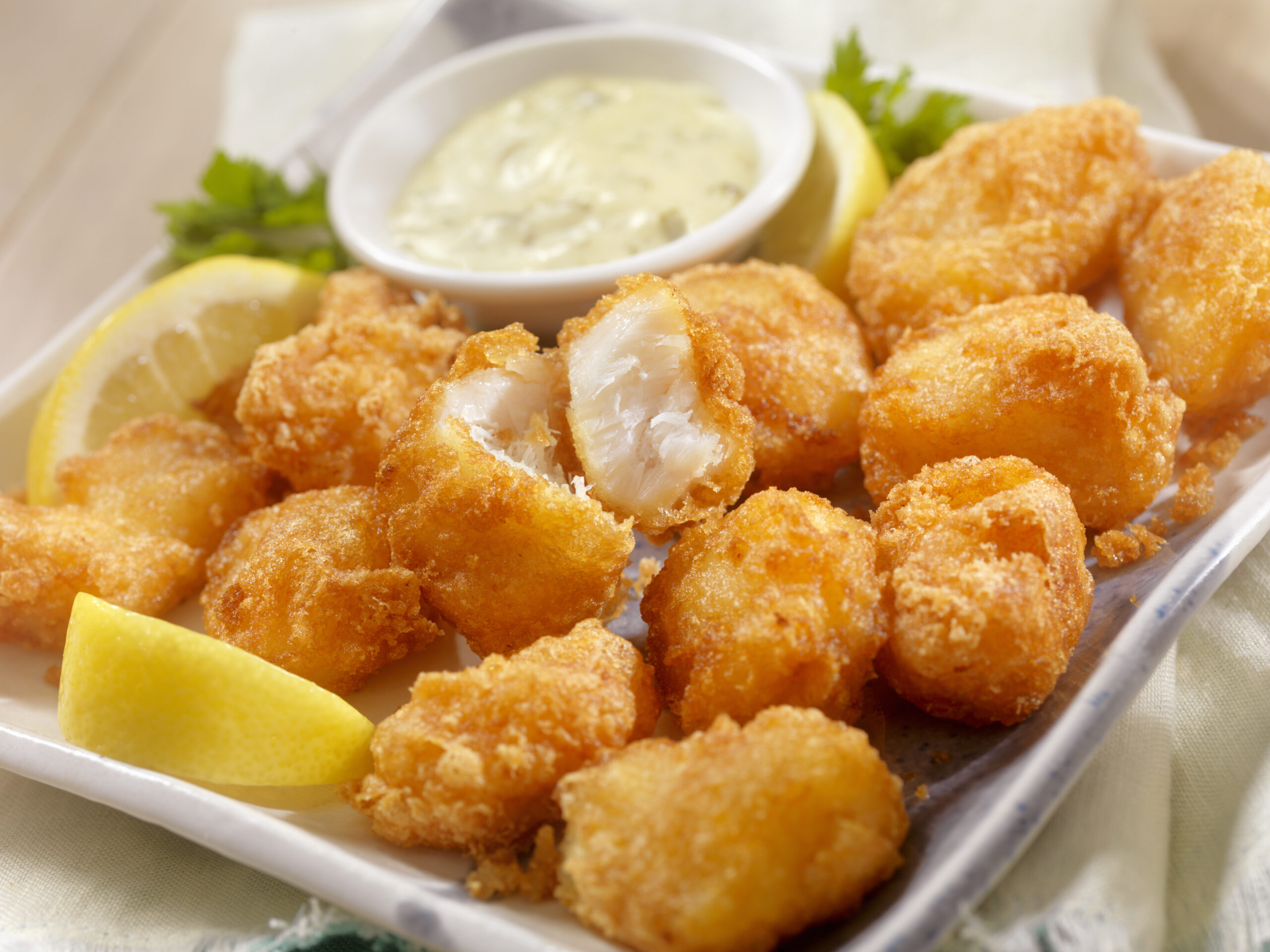 Beer Battered Fish Bites with Tarter Sauce and a Beer - Photographed on Hasselblad H3D2-39mb Camera