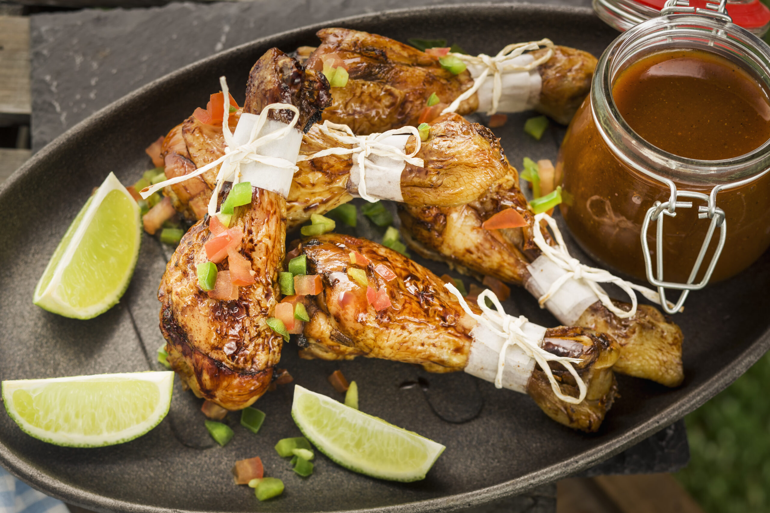 Chicken drumsticks with fresh lime and dip