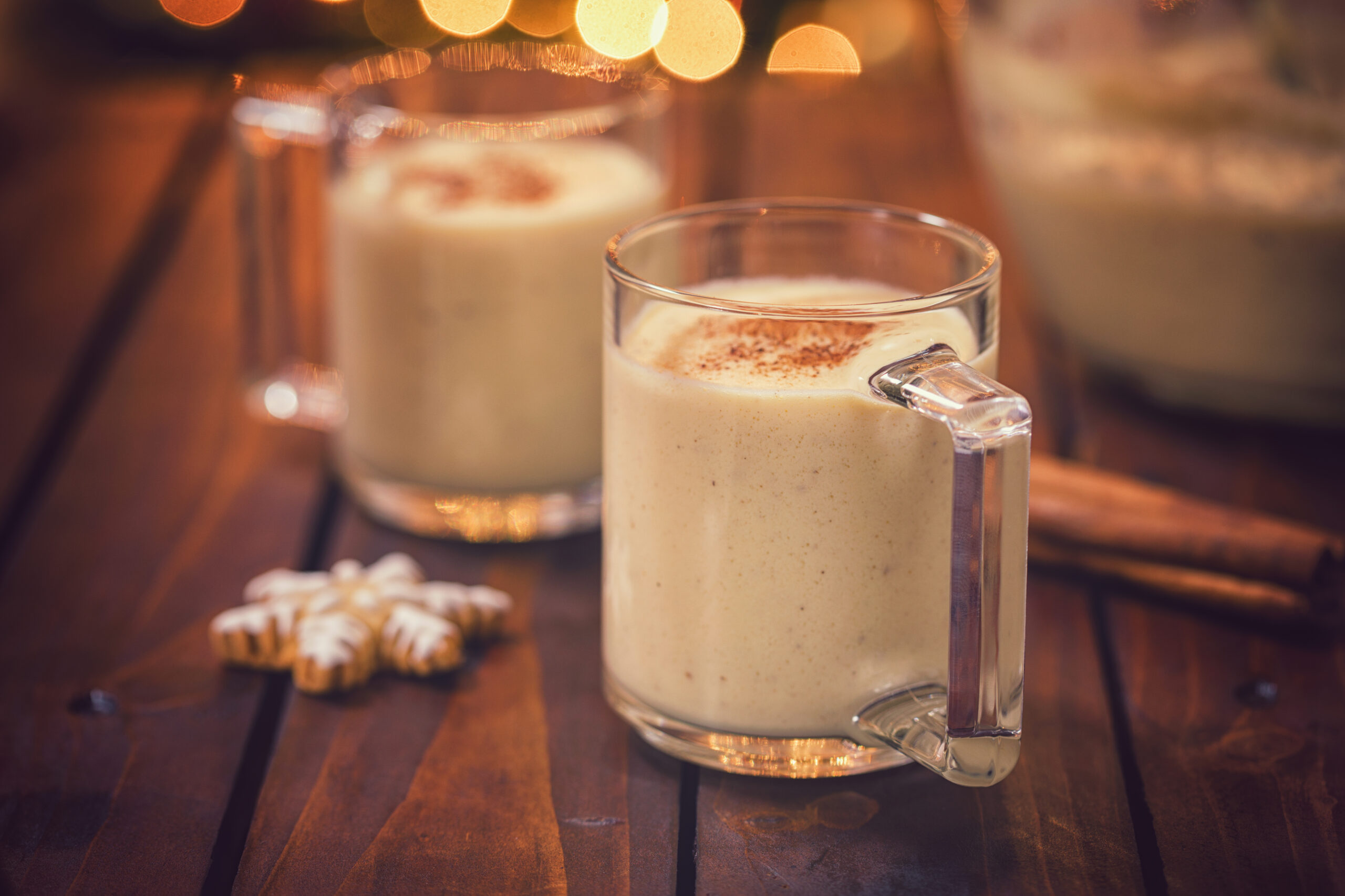 Homemade eggnog with cinnamon for Christmas