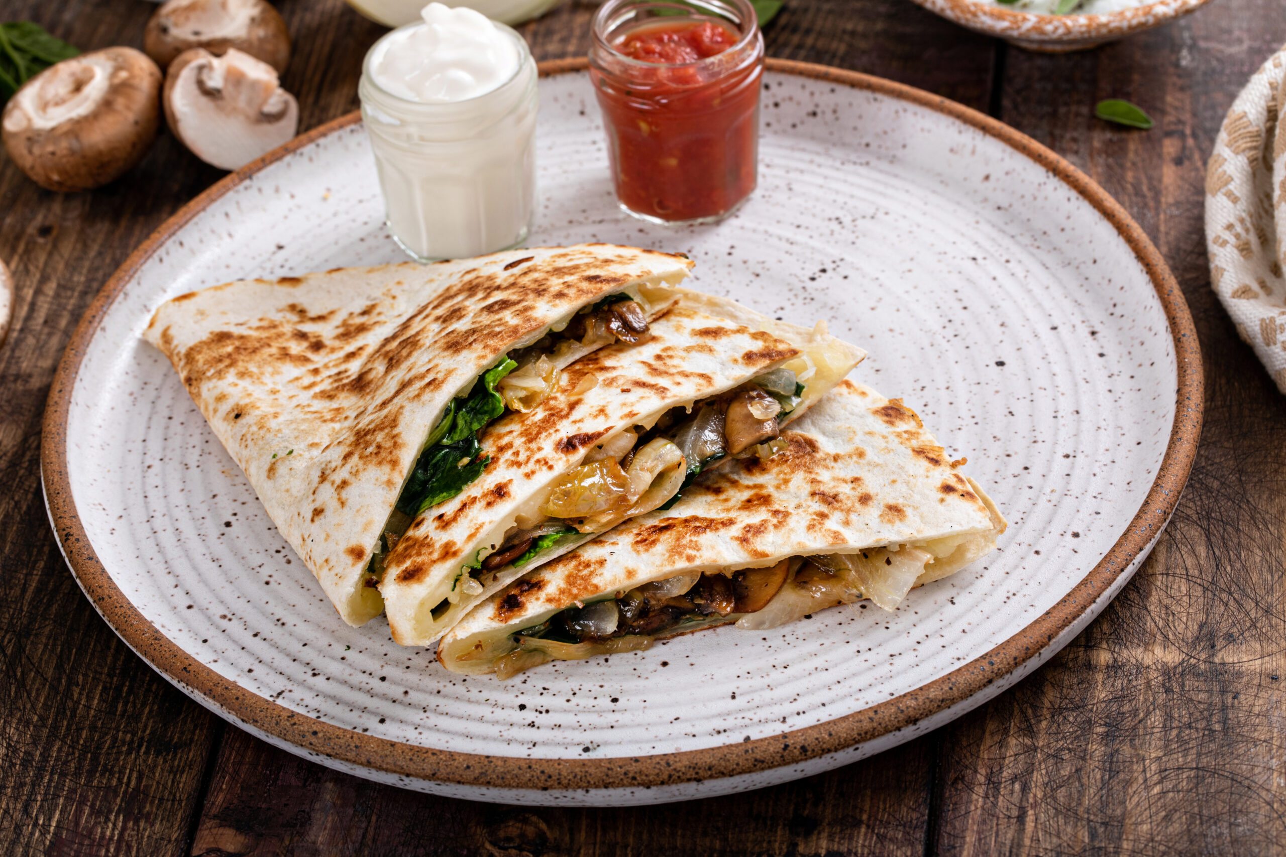 Spinach And Mushroom Quesadilla