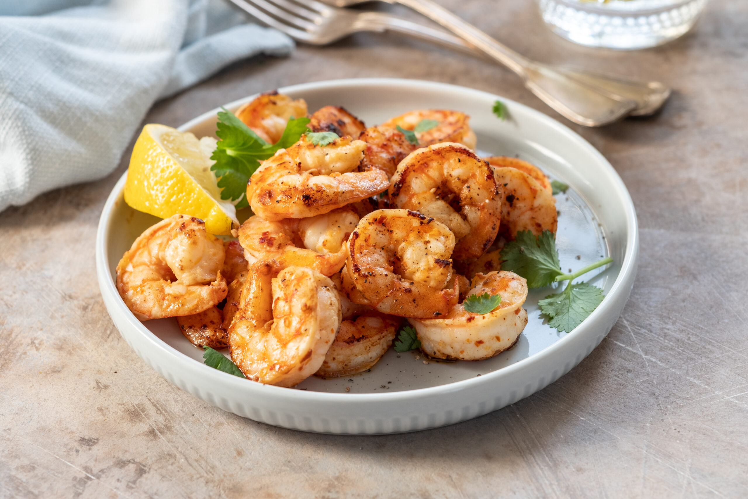 Spicy garlic chili Prawns Shrimps with lemon and cilantro