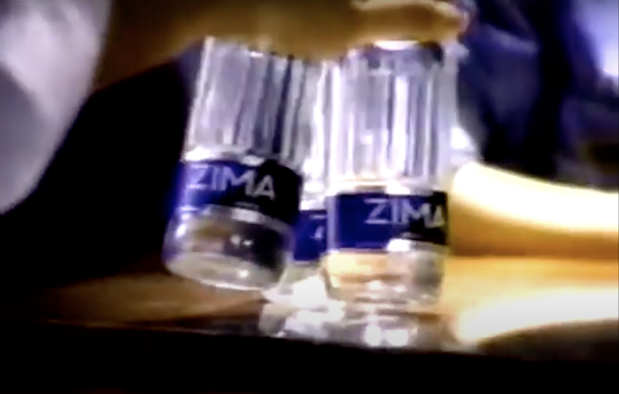 Someone holding bottles of Zima, from 1994 commercial posted to YouTube by Dino Drac's Retro Commercials!