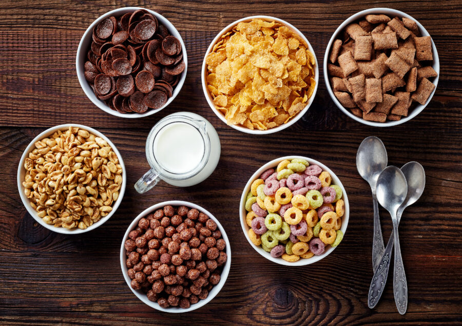 Bowls of various cereals 