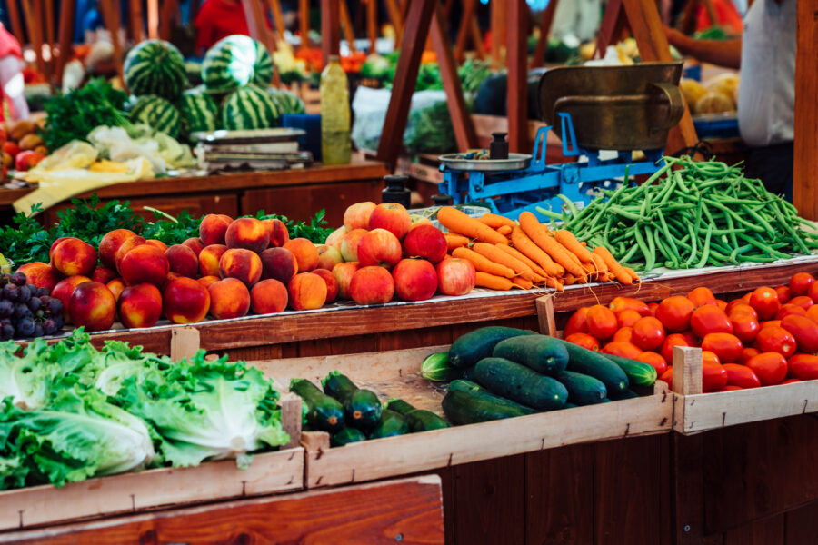 Fresh vegetables for sale on market stall