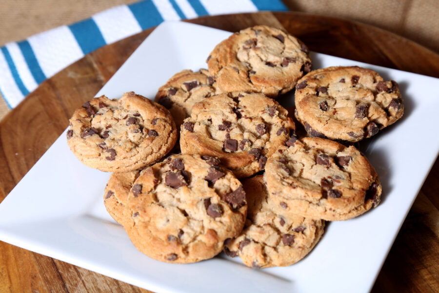 Freshly baked chocolate chip cookies