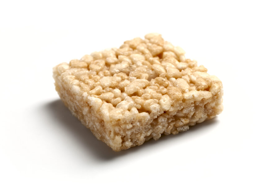 A picture of rice krispies squares isolated on a white background.