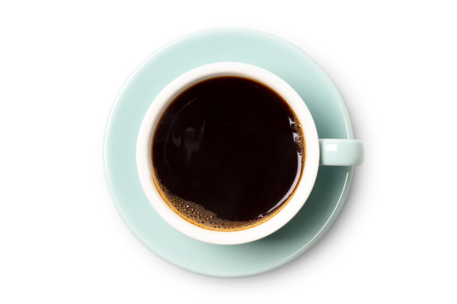 blue coffee cup top view closeup isolated on white background.