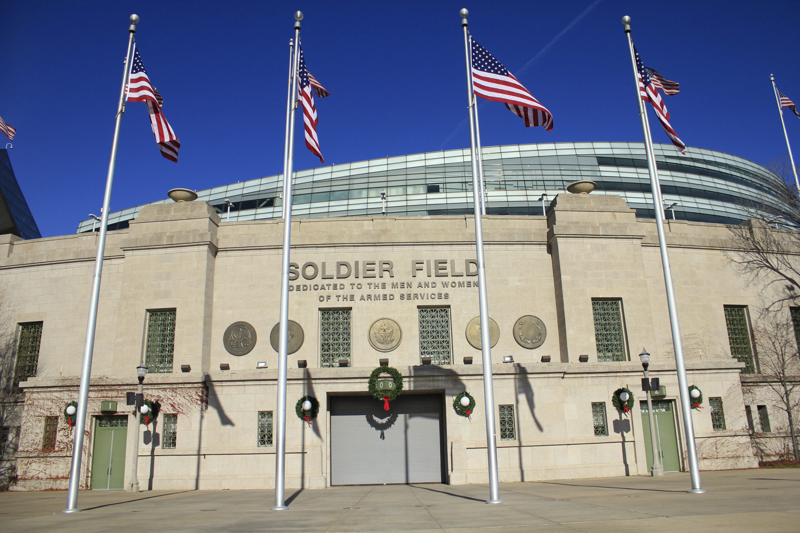 Chicago, IL, USA - December 22, 2012: The historic Soldier Field is home to the NFLaas Chicago Bears, and serves as a memorial to fallen American soldiers in past wars.