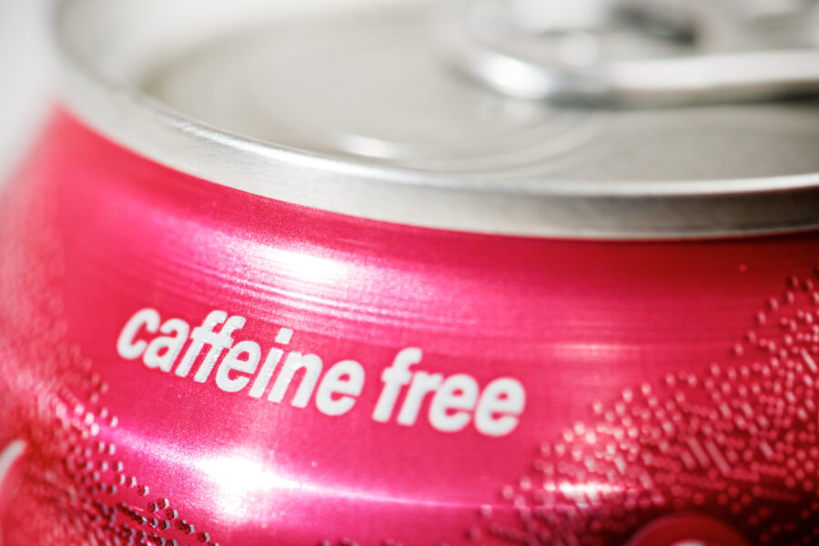Close up of a can of caffeine free soda.