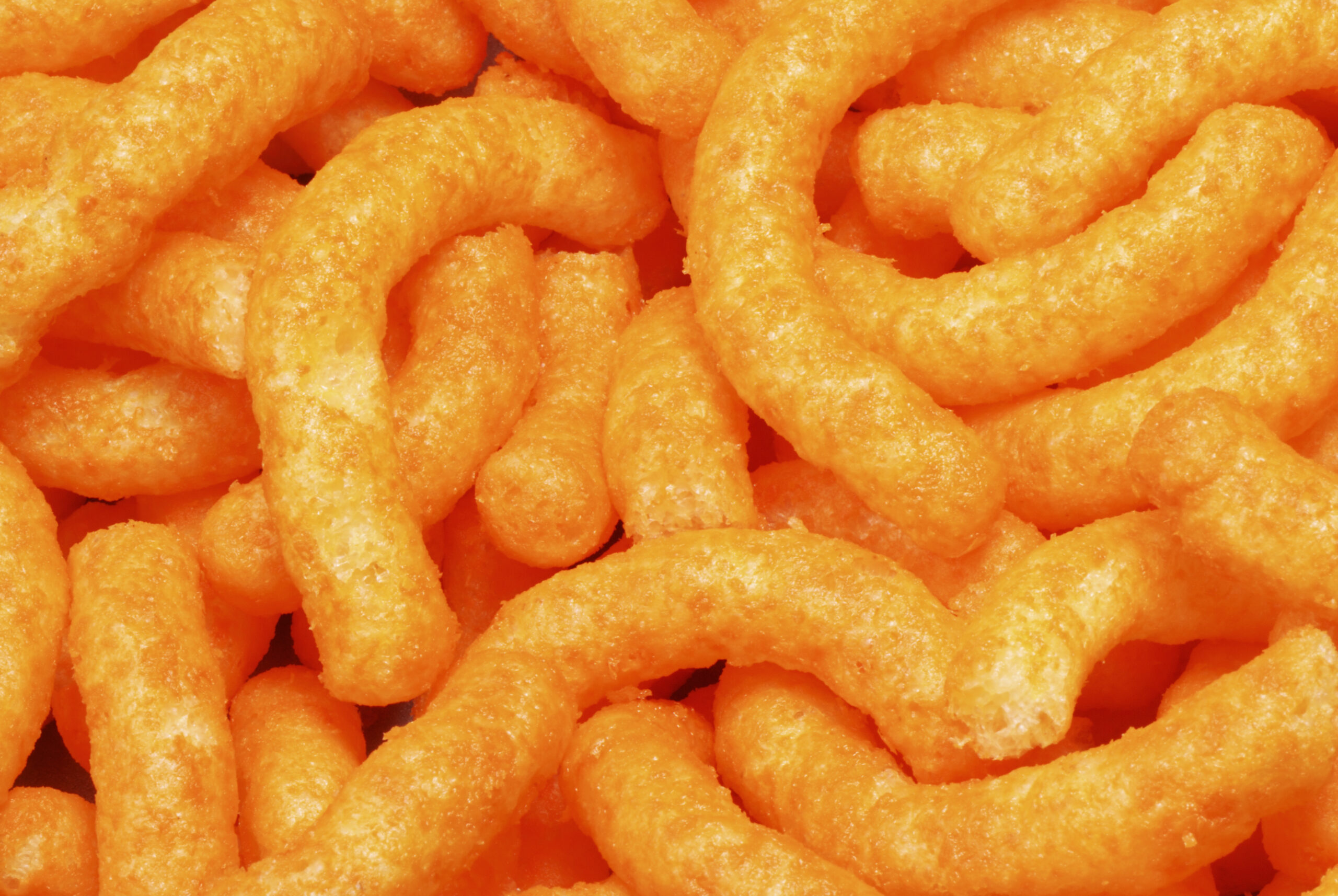 Close up of cheese puff snack.