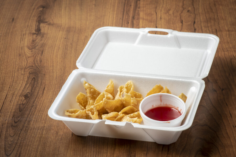 Crabmeat rangoon Chinese carryout food in tray