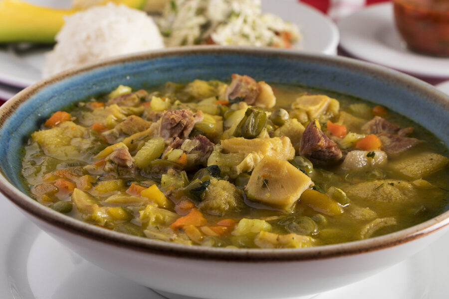 detail of pork tripe soup to eat as a traditional Colombian dish named mondongo