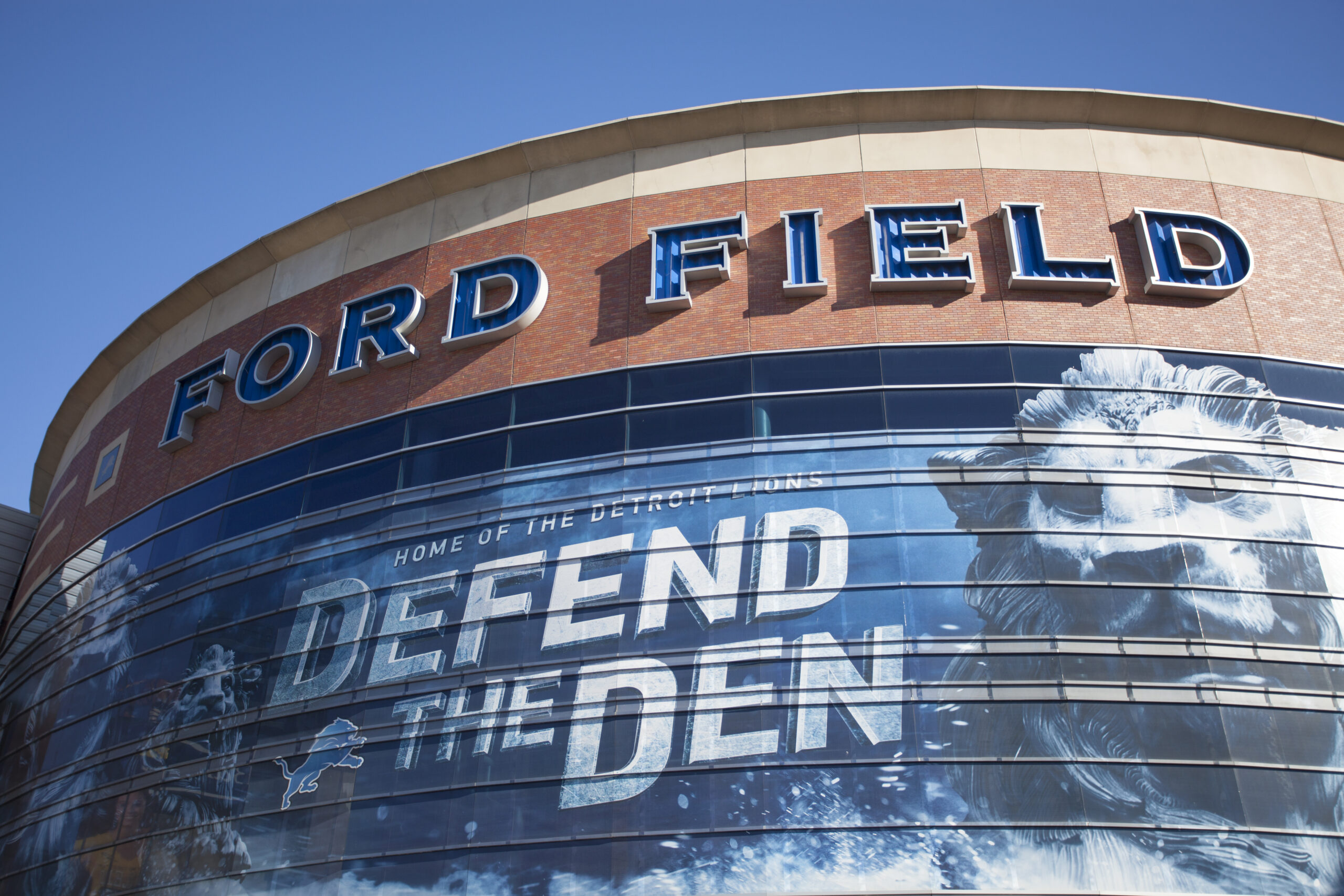 Detroit, MI, USA - October 25, 2015: Ford Field located in Detroit, Michigan. Ford Field is an indoor American football stadium and home to the Detroit Lions of the NFL.