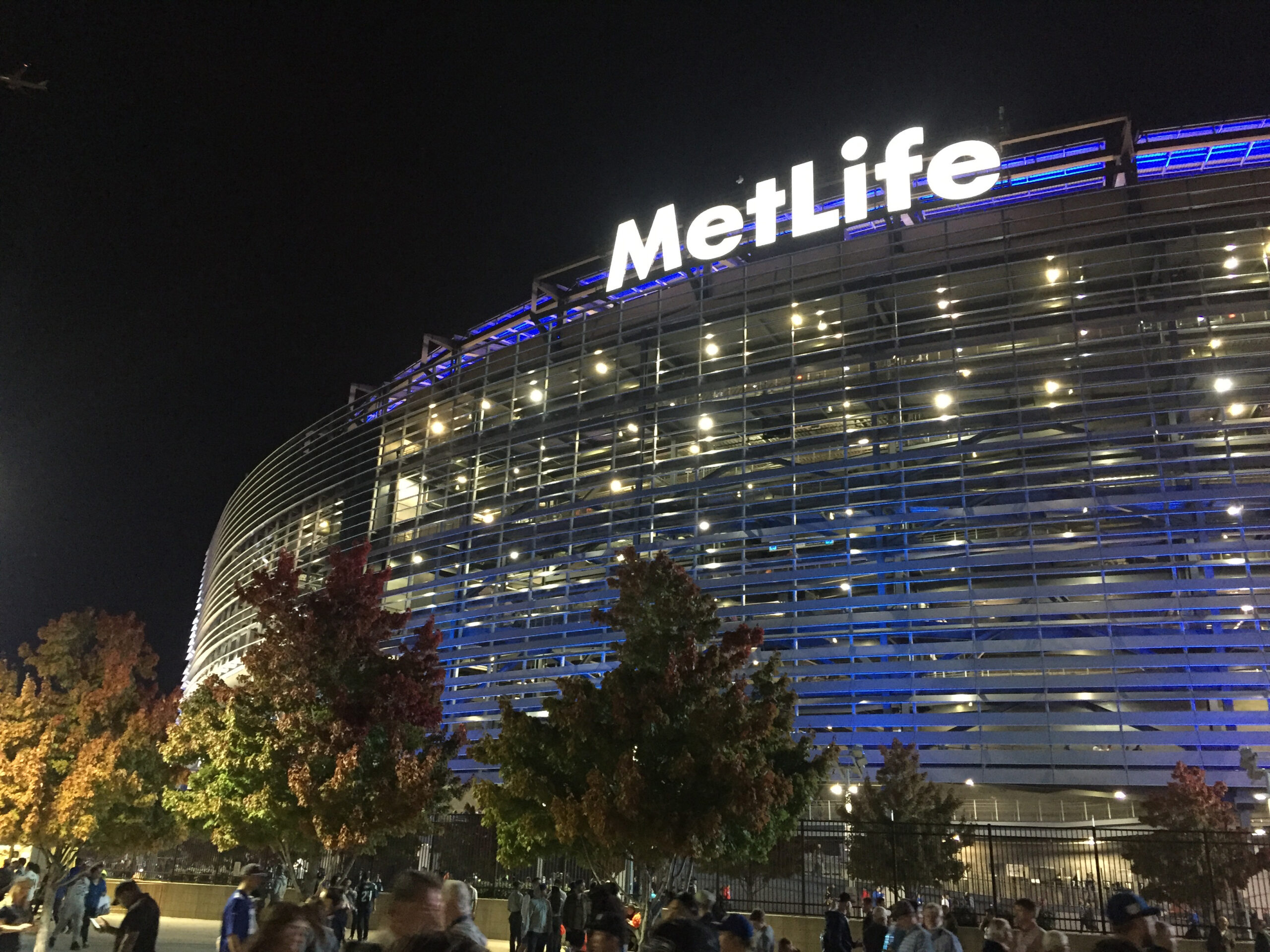 EAST RUTHERFORD, NEW JERSEY - OCTOBER 22 , 2017: MetLife Stadium exterior view at night NX - home for New York Giants and Jets. Eli Manning, Odell Beckham Jr. play here.