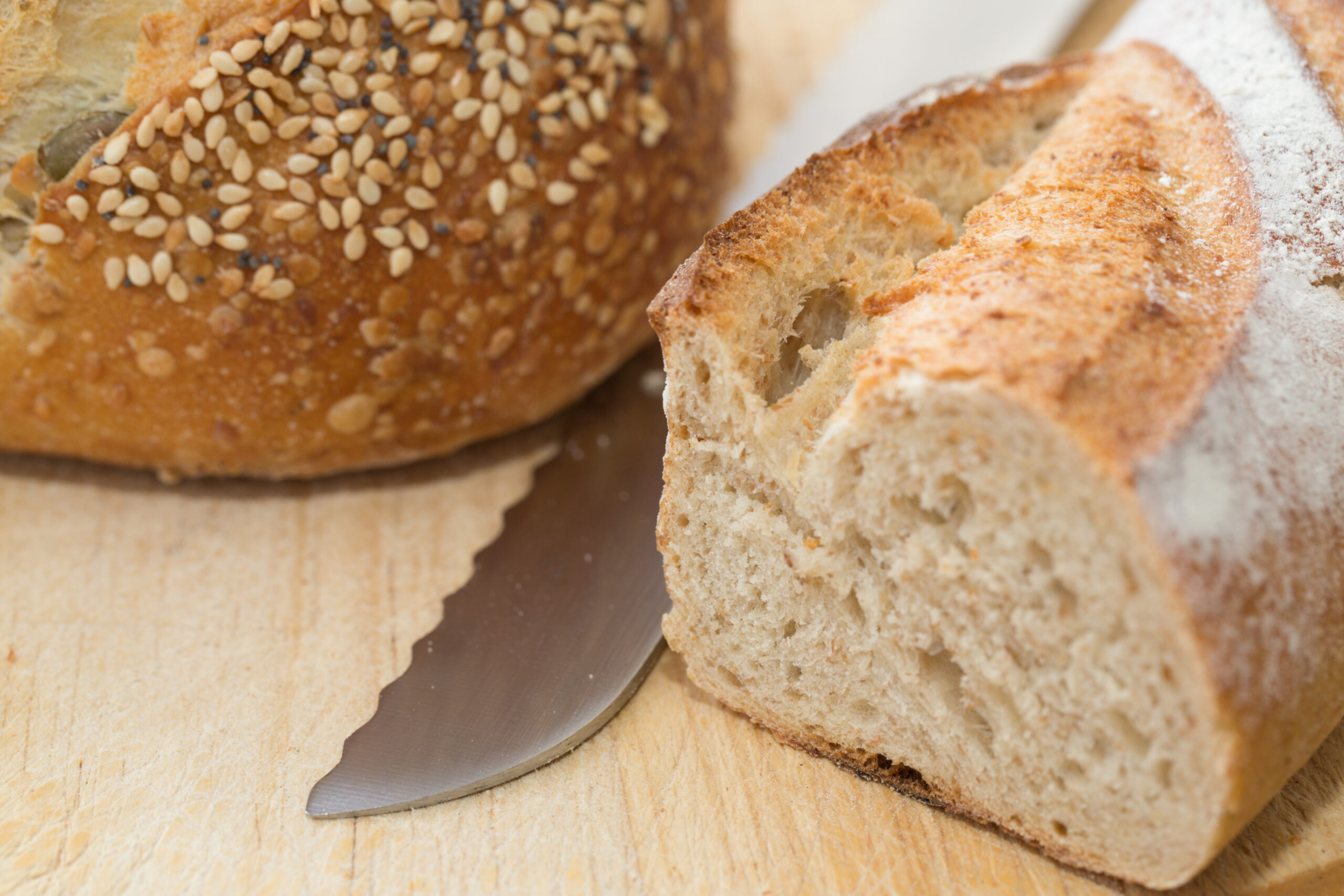 Fresh bread on a bread board