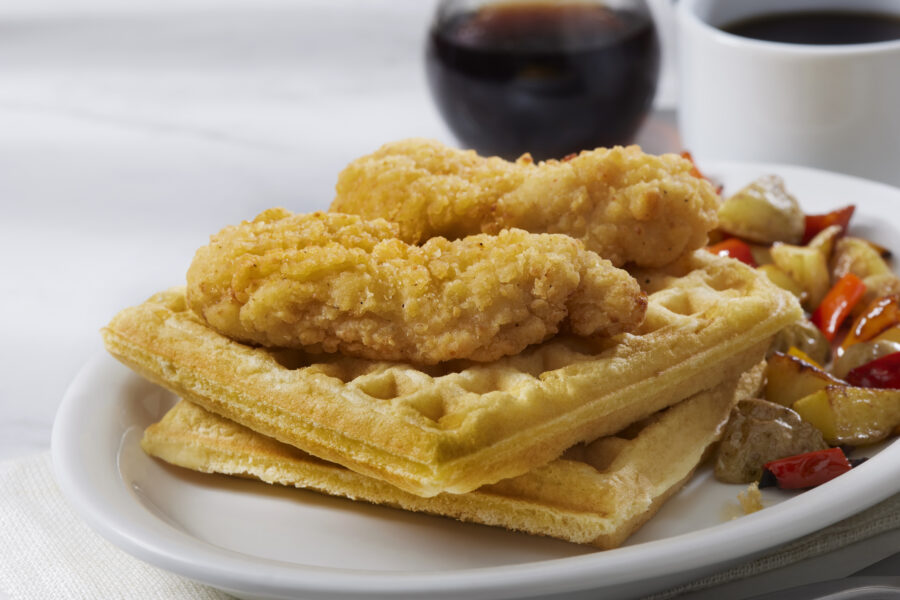 Fried Chicken Tenders with Buttermilk Waffles and Roasted Potato's