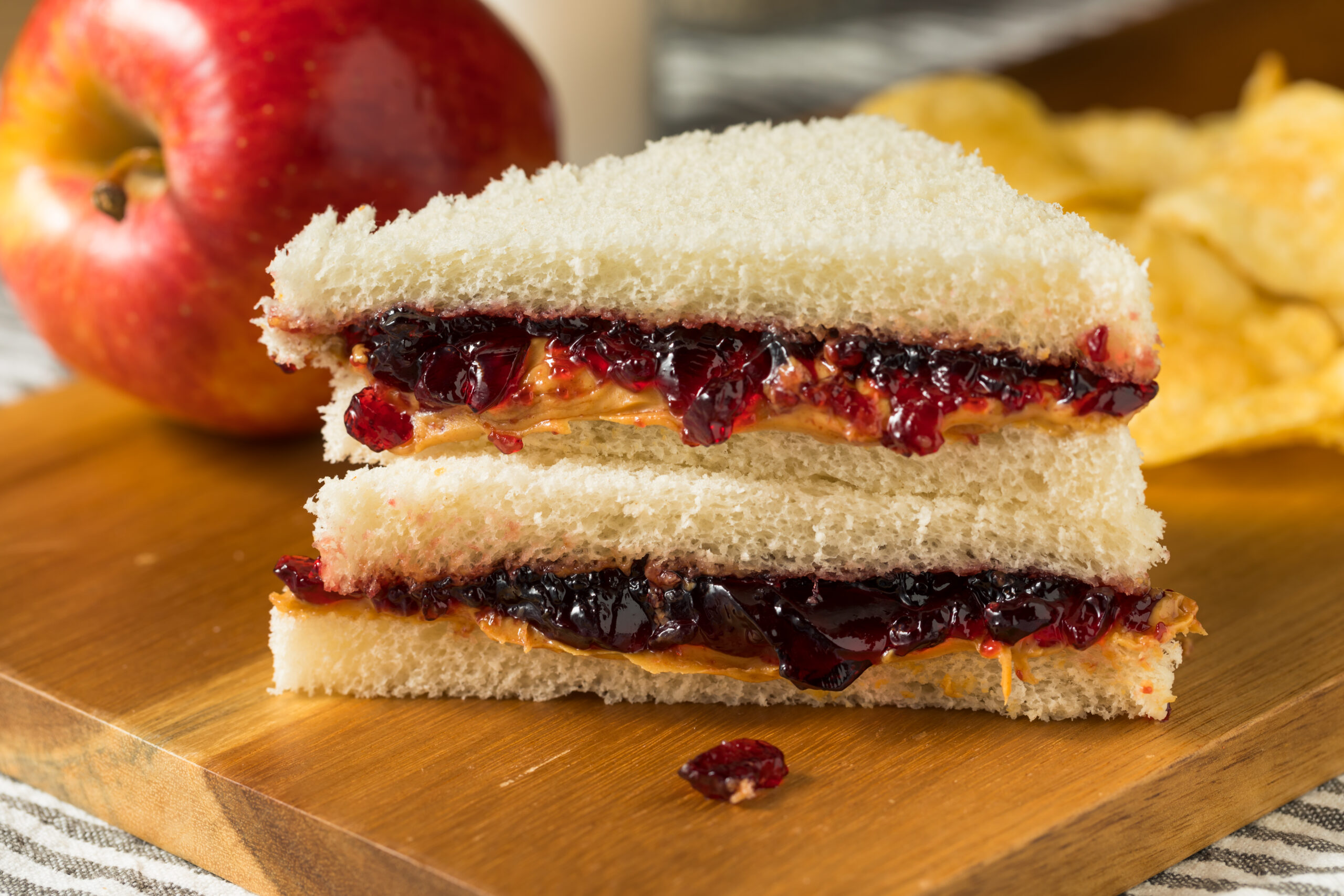 Homemade Crustless Peanut Butter and Jelly Sandwich with Chips