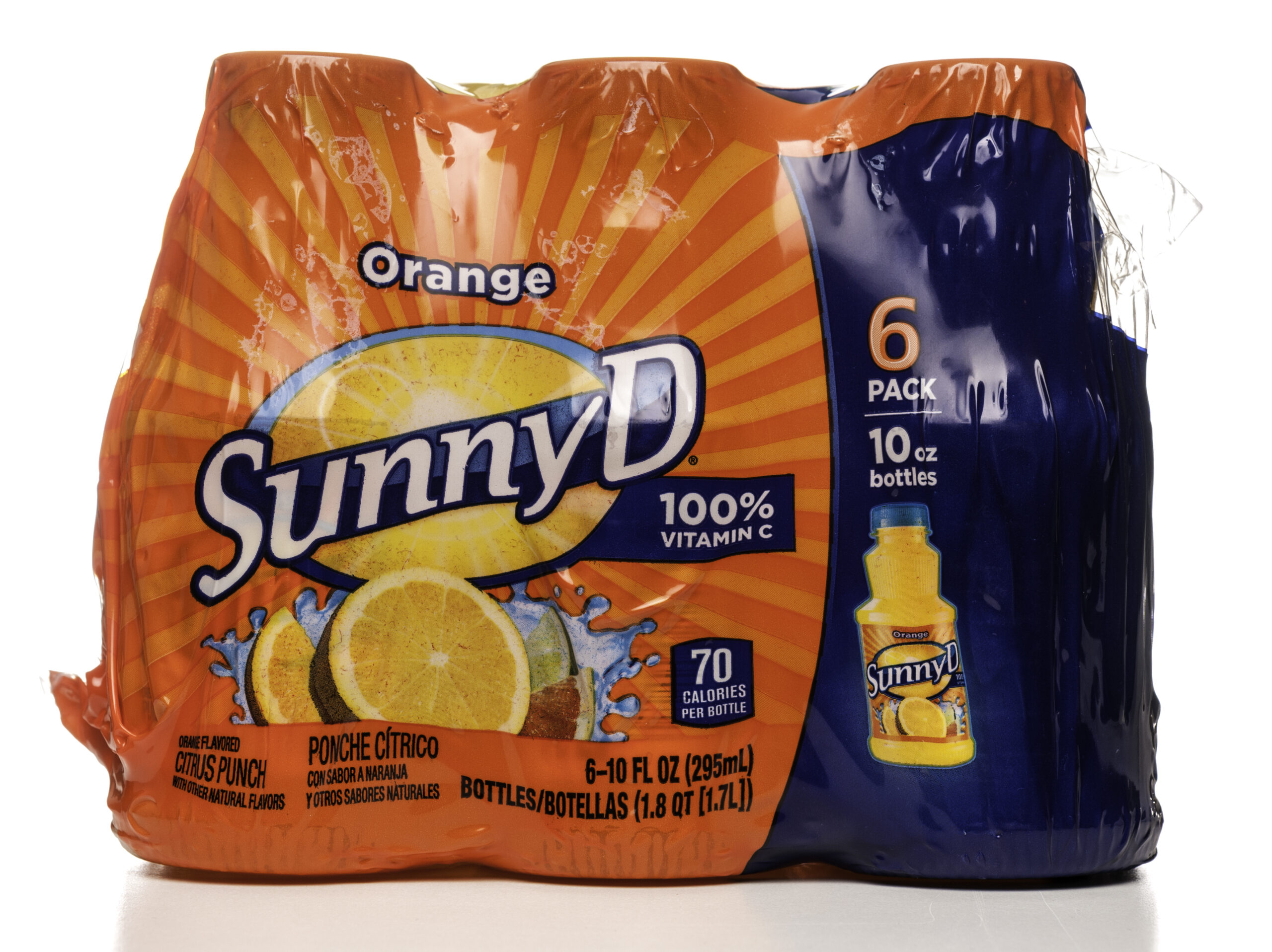 Miami, USA - October 03, 2013: SunnyD Orange citrus punch 10 OZ bottles 6 pack. SunnyD brand is owned by Procter & Gamble